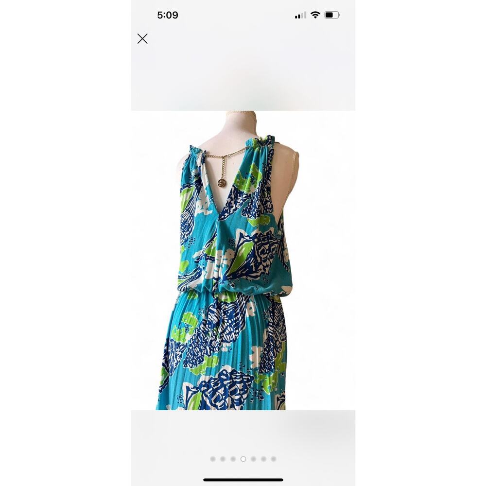 Lilly Pulitzer Inna Maxi Dress M Blue Shells Chain Beck Halter Resort Vacation - Picture 5 of 9